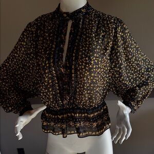 Free People Black and Yellow Floral Blouse